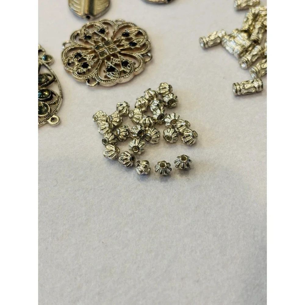 Lot Of Pewter & Other Jewelry Making Supplies Beading Beads Tube Beads Pendants